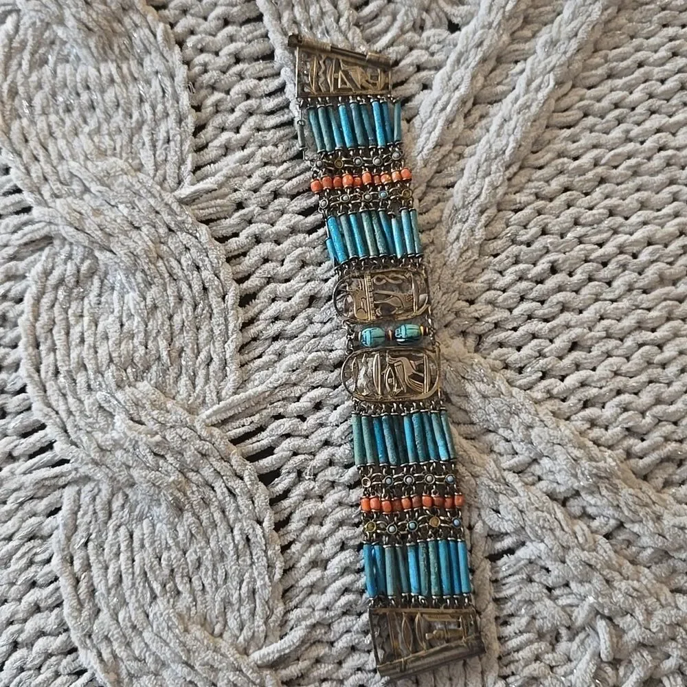 Egyptian Revival Faience Bracelet Vintage 30/40s - Picture 3 of 16